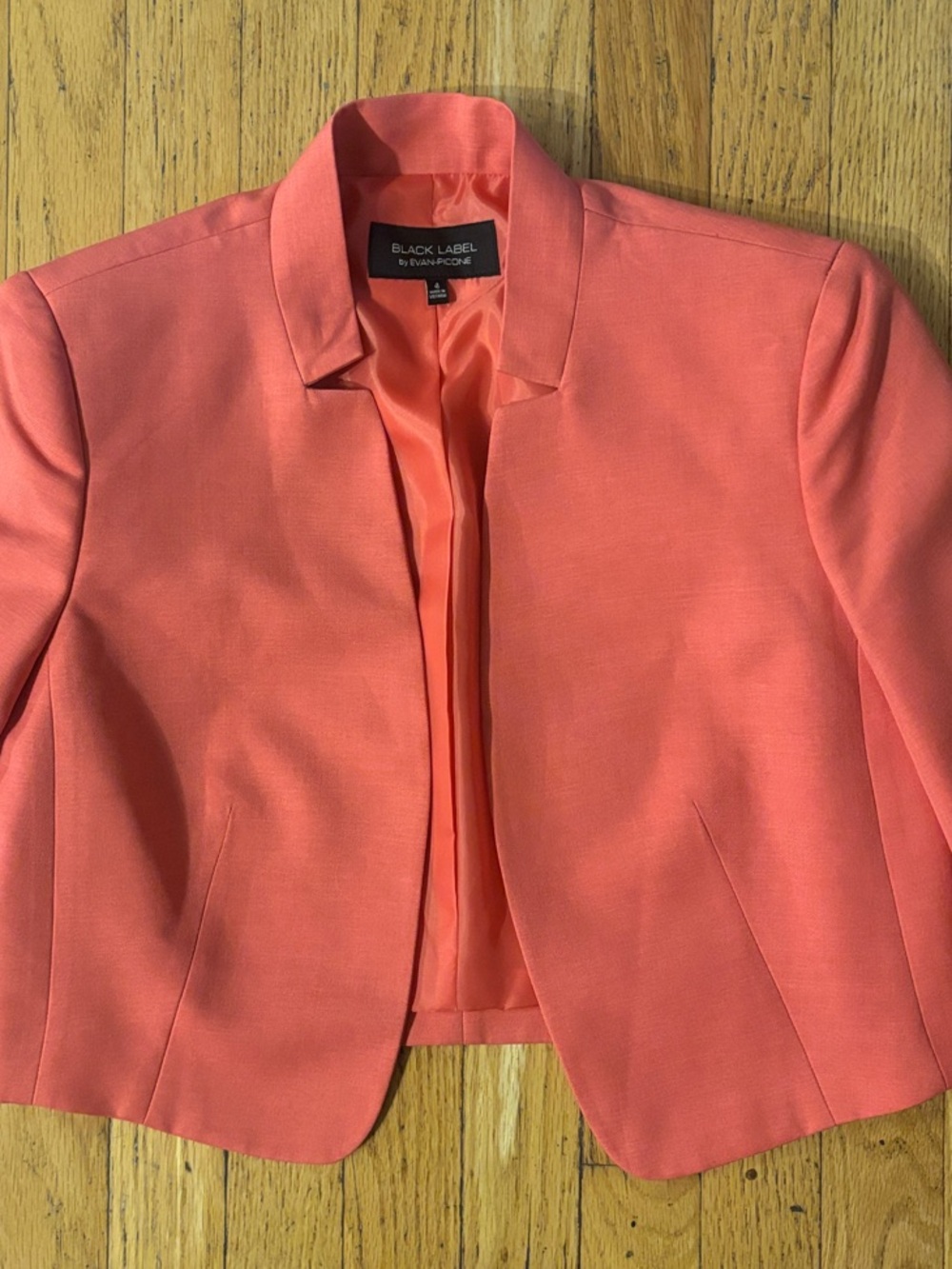 Black Label by Evan-Picone Cropped Open Front Blazer - Coral-Pink - 4/Small
